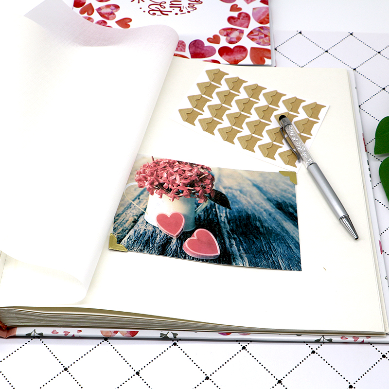Traditional Glassine paper photo album,Red Stamping on Printing Paper Photo Album, Photo corners, DIY albums