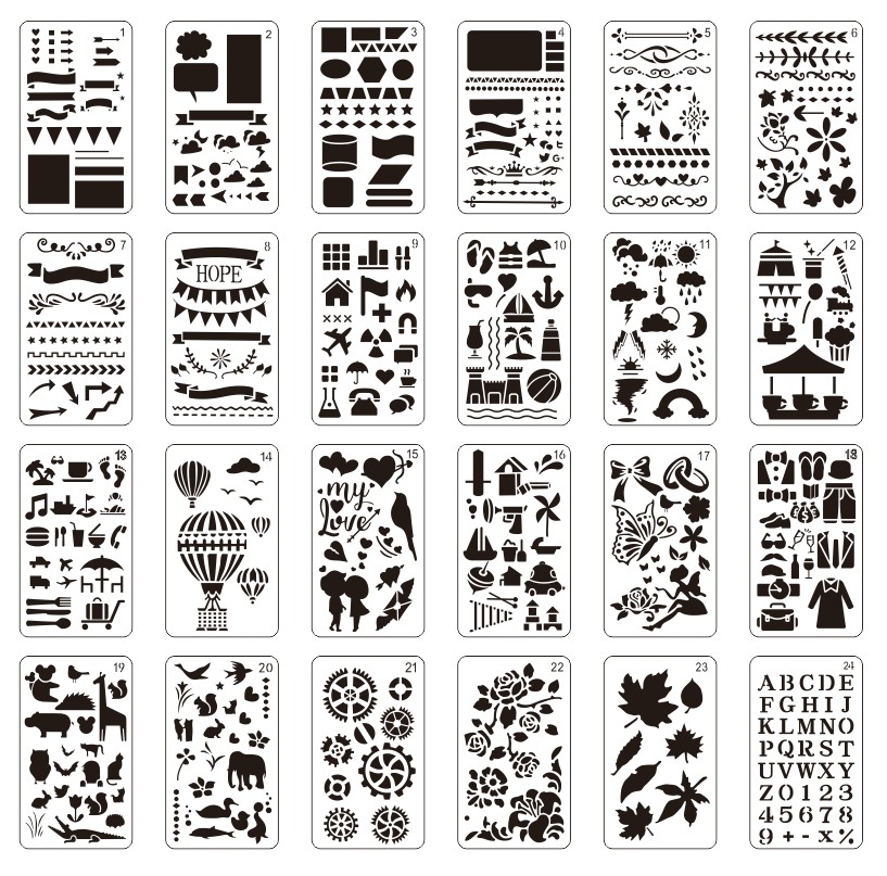 Amazon hot sale Scrapbook DIY stencil plate, PET Custom Shape Art painting template Journal painting stencil set Amazon hot sale Scrapbook DIY stencil plate, PET Custom Shape Art painting template Journal painting stencil set