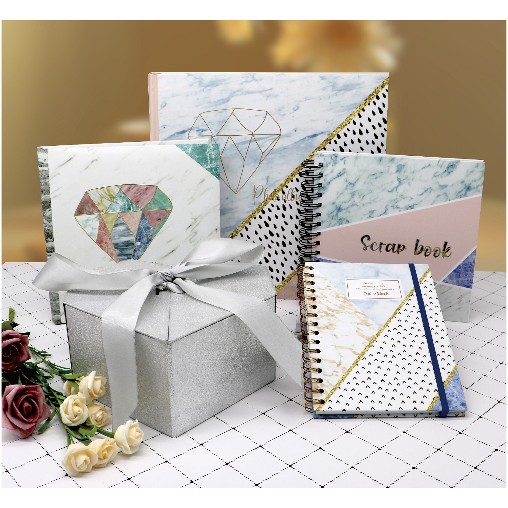 Marble design Photo Album, Scrapbook album, Spiral Notebook for gifts set
